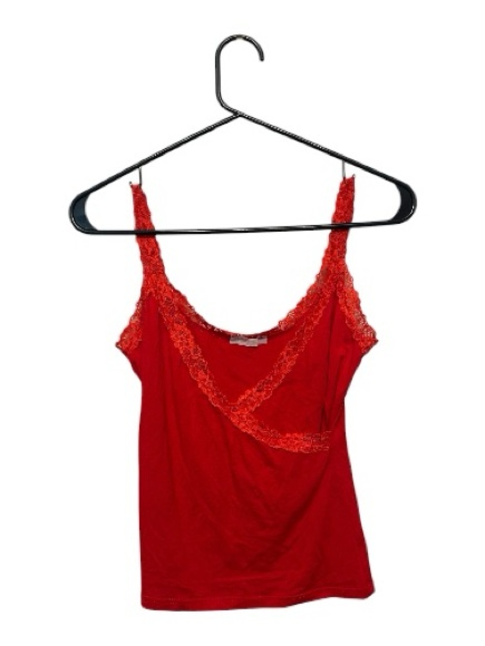 Vintage 90’s/Y2K Era Vanity Fair Red Lace-Trim Camisole Size Small